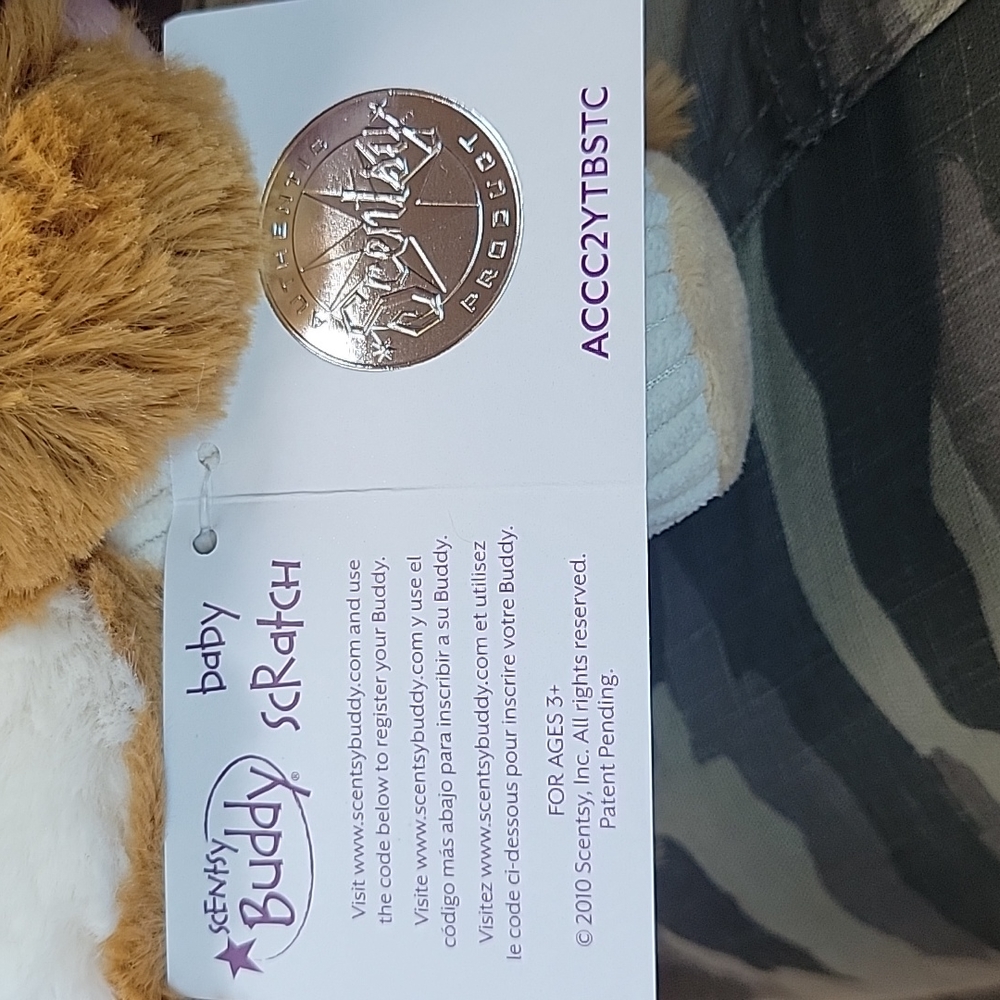 Scentsy Buddy Baby Scratch the Cat  Cream Tan Orange Secret Zippered Pouch  NEW - Picture 7 of 12